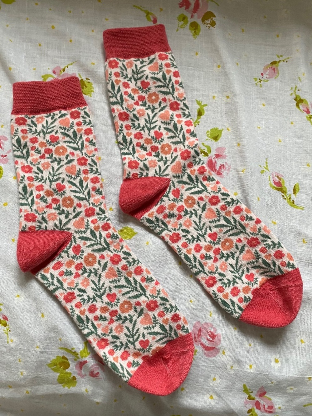 Pink and Green Flowered Socks